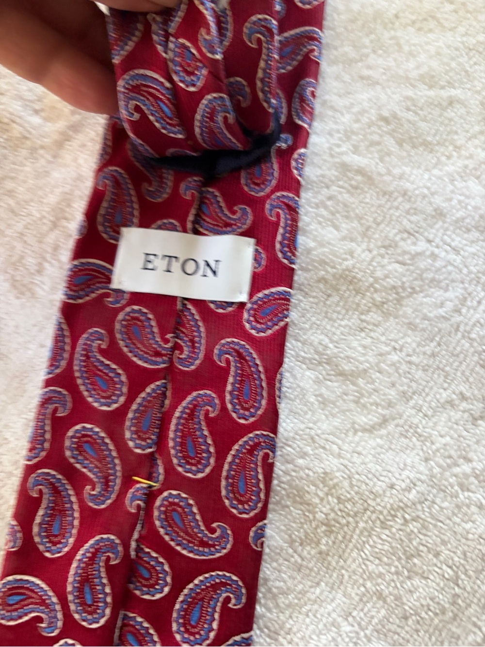 Eton Burgundy Paisley Silk Tie with Blue and Cream Detail